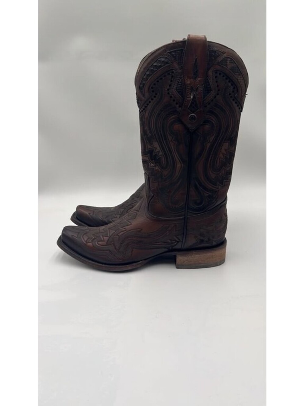 Corral Rich Brown Python Inlay Narrow Square Toe Western Boots Men’s 8.5M